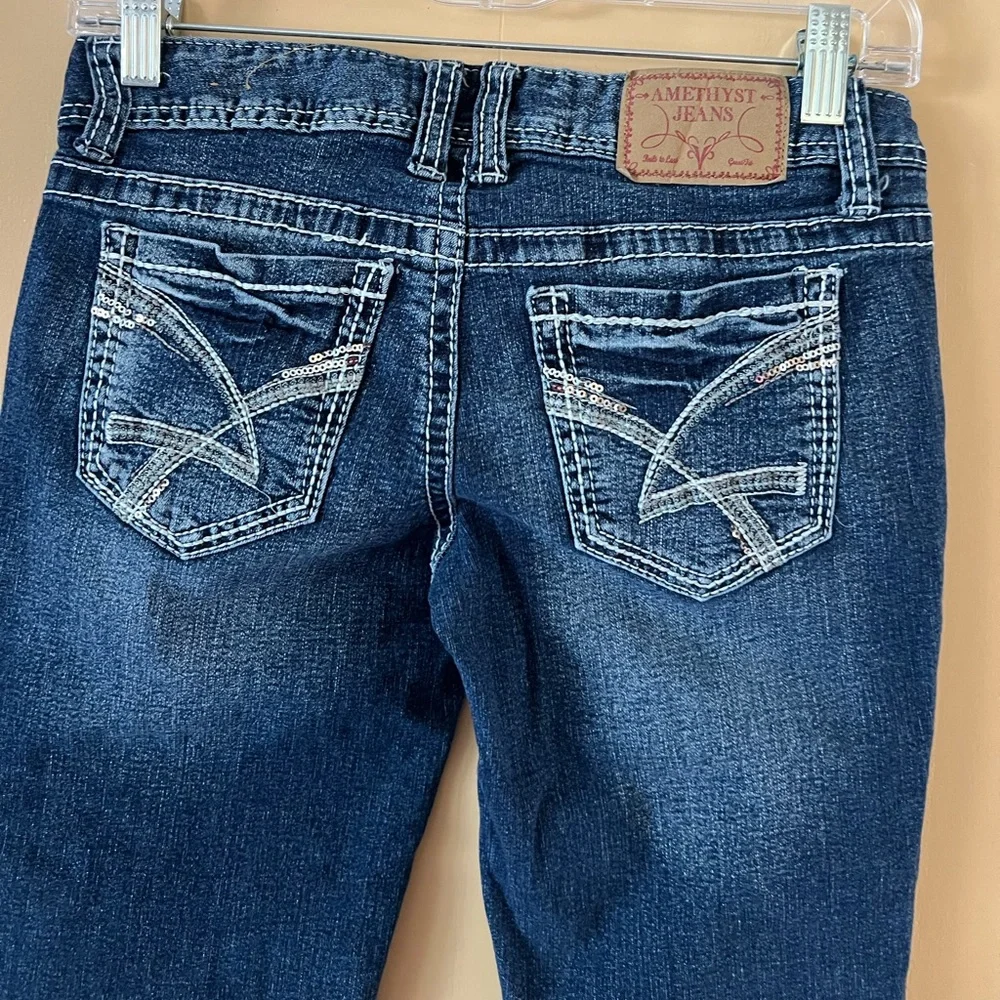 Amethyst Jeans capris Blue women’s size 5 Denim embellished pockets sequin 28x16 - Picture 4 of 13